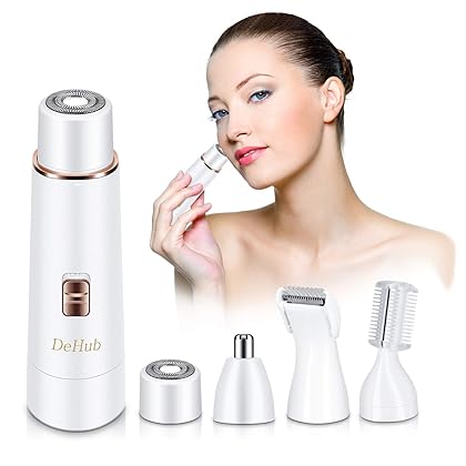 Facial Hair Removal for Women, DeHub Upgraded 2019 Version Waterproof Painless 4 in 1 Lady Grooming Kit-Facial Hair Remover, Body Shaver, Nose Hair & Eyebrow Trimmer, USB Rechargeable