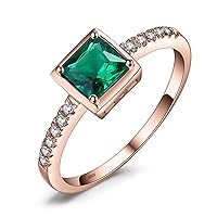 JewelryPalace Square Cut 1ct Created Sapphire Simulated Emerald Solitaire Rings for Her, 14K White Gold 925 Sterling Silver Promise Ring for Women, Gemstone Jewellery Sets Rings