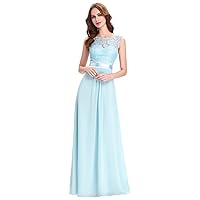 Light Blue Lace Bodice Chiffon Skirt A Line Bridal Dress Long