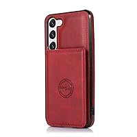 ONNAT-PU Case for Samsung Galaxy S22ultra/S22plus/S22 with 3 Slot Card Slots Support Magnetic Wireless Charging with Kickstand Function (S22plus,Red)