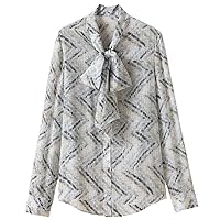 Bow Tie Print Shirt in Real Silk, Office Attire with a Loose Fit
