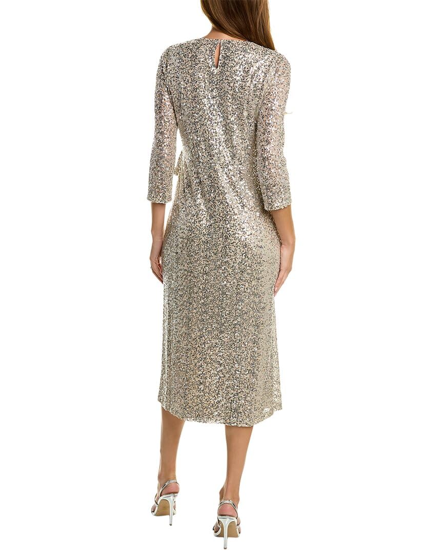 Anne Klein Women's Long Sleeve Faux Wrap Sequin Midi Dress