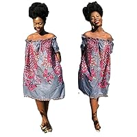 Women Off Shoulder Dress African Pink Floral Bold Ladies Free Gown