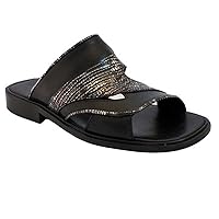 Davinci 3936 Men's Italian Dressy Slip On Leather Sandals, Black