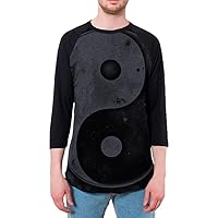 Galaxy Stars Yin Yang Distressed Mens Raglan T Shirt Heather Black-Black X-LG