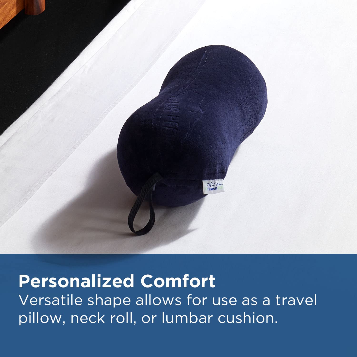 Tempur-Pedic All-Purpose Memory Foam Travel Pillow, Peanut-Shaped Lumbar Pillow for Neck and Back Pressure Relief, Navy