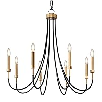 8 Light Dining Room Light Fixture Over Table Black and Gold Chandeliers Master Bedroom Chandelier Lighting for Living Room Foyer Bathtub, Solid Metal, 30in