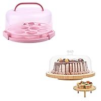 Ohuhu Cake Carrier, BPA-Free Cake Holder Storage Container+Cake Stand with Lid, Bamboo 2-in-1 Cake Turntable Cake Holder