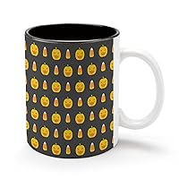 Halloween Candy Corn and Pumpkin 11Oz Coffee Mug Personalized Ceramics Cup Cold Drinks Hot Milk Tea Tumbler with Handle and Black Lining