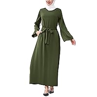 IBAKOM Abaya Dress for Women Muslim Clothes Islamic Prayer Ramadan Eid Dress with Side Pocket Dubai Attire Arabian Jalabiya