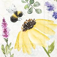 IHR 3-Ply Paper Napkins, 20-Count Cocktail Size, Summer Bees Cream