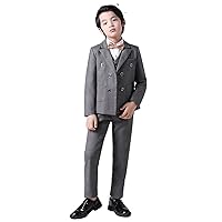 Boys' Checked Three Pieces Suit Peak Lapel Double Breasted Buttons Formal Outfit