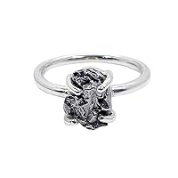 Unshaped Meteorite Stone Ring Studded in 925 Sterling Silver for Girls