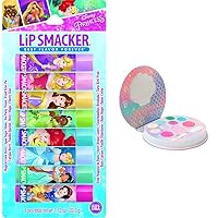 Lip Smacker Disney Princess Flavored Lip Balm Party Pack 8 Count, Clear, For Kids & Sparkle & Shine Eyeshadow Makeup Palette, Mermaid Palette Shimmer