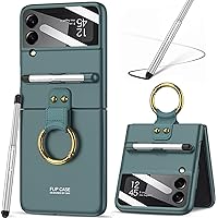 for Samsung Galaxy Z Flip 4 Case with Pen and Ring,Ultra Thin Matte Leather Anti-Drop Phone Cover with Camera Screen Protector for Samsung Galaxy Z Flip 4 5G
