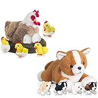 9 in 1 Chicken Stuffed Animal & 5 Pieces Corgi Dog Stuffed Animal for Easter Festival Gift Birthday for Kids