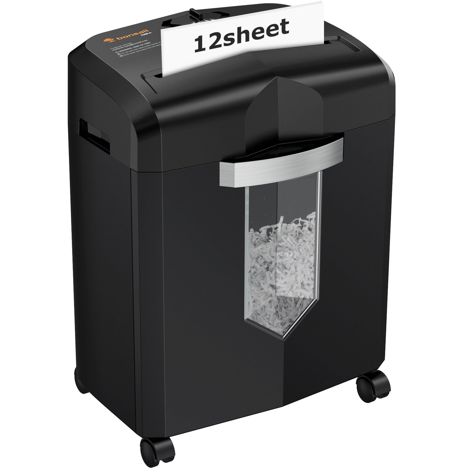 Bonsaii Paper Shredder, 12-Sheet Cross-Cut Shredder for Home Office Use, 20-Minutes Heavy Duty Shredder with 4.2 Gal Pullout Bin & 4 Casters for Credit Card Jam-Proof Shredding Machine (C266-A)