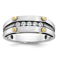 7.77mm 14k Two tone With Black Rhodium Mens Polished Satin and Grooved 5 stone 1/4 Carat Diamond Rin Jewelry Gifts for Men