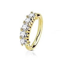 Gold Plated Five CZ Set Open WildKlass Hoop Rings for Nose, Ear Cartilage and Lip Piercings
