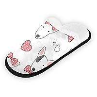 Bull Terrier Dog Fuzzy House Slippers for Women Men House Shoes Comfort Memory Foam Slippers with Warm Cozy Coral Fleece Lining for Indoor Outdoor Hotel