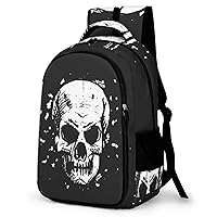 White Human Skull Laptop Backpack Durable Computer Shoulder Bag Business Work Bag Camping Travel Daypack
