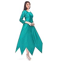 Women's Tunic Art Dupien Poly Silk Handkerchief Dress Top Casual Frock Suit Teal Color Wedding Wear Plus Size