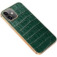 Gold Frame Crocodile Pattern Phone Case, for Apple iPhone 12 (2020) 6.1 Inch Leather Anti-Skid Shockproof Back Cover [Screen & Camera Protection] (Color : Green)