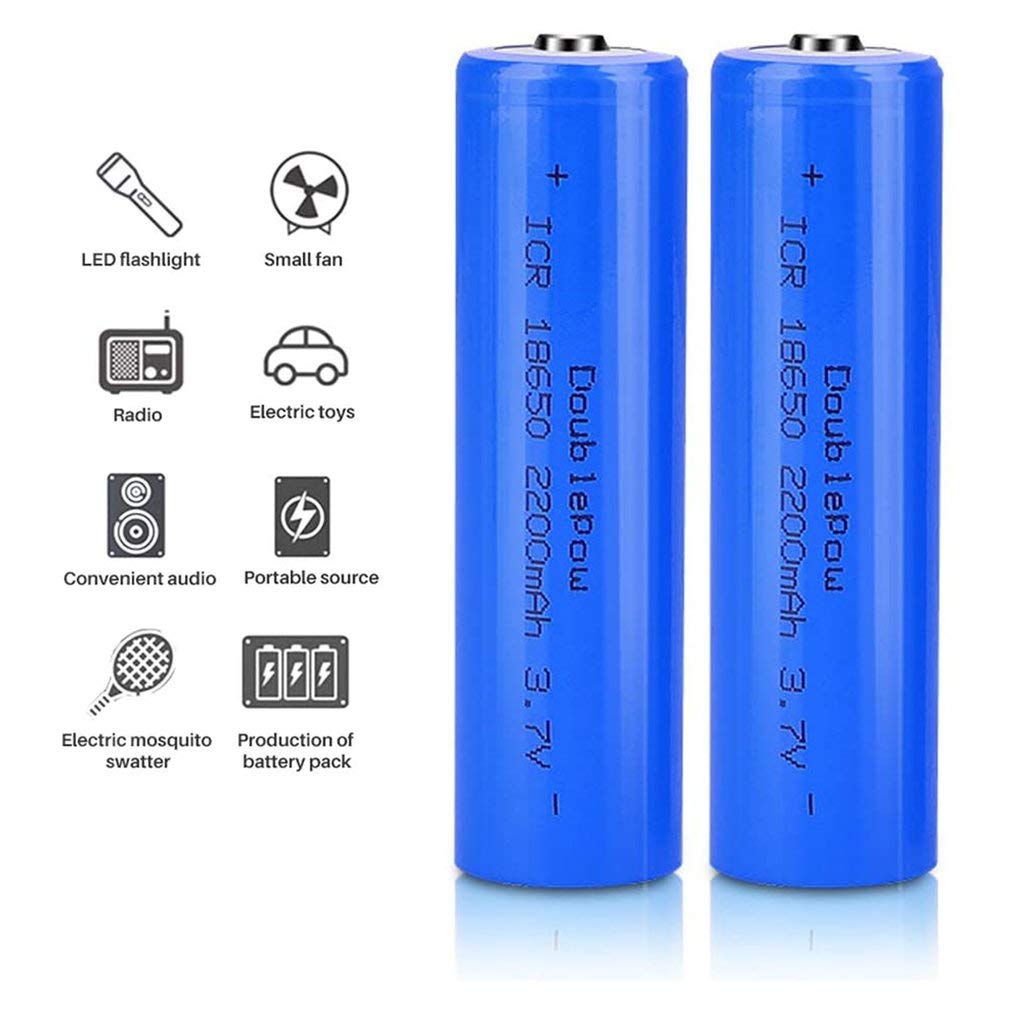 Qsincth Rechargeable Battery, 2200mAh Battery Large Capacity 3.7v Rechargeable Battery Button Top Batteries Battery for Flashlight, Doorbells, Headlamps, RC Cars etc (2 Pcs)