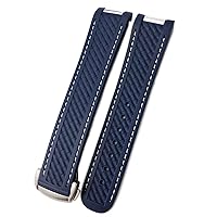 20mm Rubber Silicone Watch Strap Fit for Omega 300 AT150 Aqua Terra Ultra Light 8900 Steel Buckle Watchband Bracelets (Color : Blue White 1 Round, Size : 20mm)