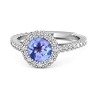 Halo Engagement 925 Sterling Silver 0.50 Ctw Tanzanite Gemstone Stacking Ring