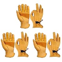OZERO Leather Work Gloves for Men: Medium 3 Pairs Cowhide Leather Working Gloves for Driving Heavy Duty Mechanic Ranch - Women Gardening Leather Glove