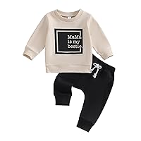 Toddler Baby Girl Boy Outfit Mama Is My Bestie Sweatshirt and Pants Set Sweatsuit Valentines Day Infant 2Pcs Clothes