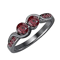 Round Cut Gemstone 18K Black Gold Over .925 Sterling Silver Two Stone Bypass Engagemet Ring for Women's.