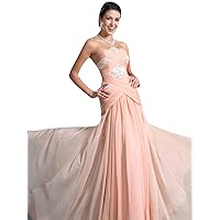 Peach Strapless Drop Waist Chiffon Prom Dresses With Beaded Detail