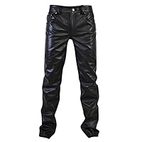 Mens Leather Pants Black Leather Pants Men 5 Pocket Pants Leather Jeans Pant Zipper Pants Men Motor Cycle Black Mens Pant