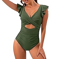 SNKSDGM Women's Wrap Tie Back Wide Straps One Piece Bathing Suit Tummy Control High Waist Swimwear Beach Monokini Swimsuit