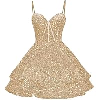 Sparkly Sequin Homecoming Dresses for Teens Tiered Short Sweetheart Neck Prom Dresses 2024 Formal Cocktail Gown