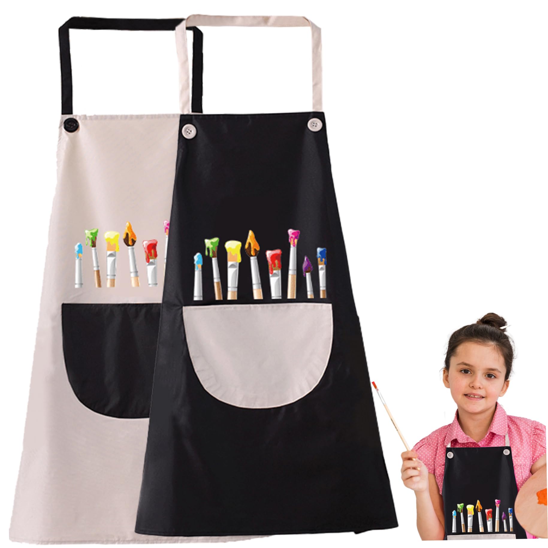 Havamoasa 2Pcs Kids Painting Aprons Kids Apron Waterproof ＆ Oilproof Toddler Art Smock with Roomy Pocket Adjustable Children Play Apron for 9-13 Years Kids Craft, Water Play, Eating