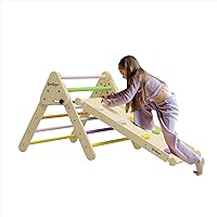BanaSuper Colorful 2 in 1 Triangle Climber with Ramp Foldable Wooden Climbing Triangle Ladder Set Toddler Montessori Climbing Toys for Baby Ourdoor Indoor Playground Play Gym Gift for Boys Girls