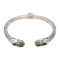 NOVICA Handmade Peridot Cuff Bracelet from Bali .925 Sterling Silver Indonesia Gemstone [6 in L (end to End) x 0.4 in W] 'Elephant's Treasure'