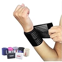Wrist Wraps Support Brace for Men & Women, 2 Pack Bandages for Work Out & Fitness, Injury Prevention, Pain Relief and Recovery. Effective for Carpal Tunnel & Sprains (Black)