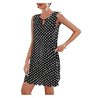 TINMIIR Women's Summer Dresses Dot Scallop Trim Keyhole Neckline Tunic Short Dress