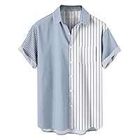 Mens Button Down Shirt Stylish Colorblock T-Shirt Relaxed Fit Patchwork Tee Shirts Casual Hawaiian Beach Tops