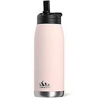 Flow 32oz Insulated Water Bottle with Straw Lid, Waterbottle, Metal Water Bottle, Insulated Stainless Steel Water Bottles, BPA-Free & Leak-Proof, Straw and Handle (Seashell)