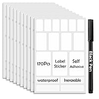 170Pcs White Removable Inerasable Labels for Jars,Labels for Storage Bins,Small Labels for Food Containers with 1 Liquid Chalk Marker for Jars- Self-Adhesive Stickers (White)