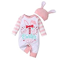 Baby Boy Girl Easter Outfits Newborn Clothes Striped Infant 2 Piece My First Easter Long Sleeve 6 (White, 0-3 Months)