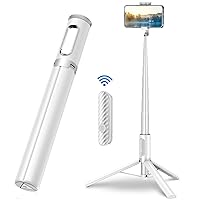 Tripod, Cell Phone Selfie Stick, 60 Inch All-in-1 Stand with Integrated Wireless Remote, Lightweight and Portable, Extendable Tripod for 4-7 Inch iPhone and Android White