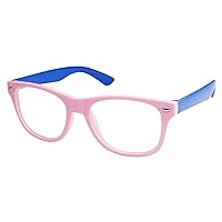 Kids Nerd Retro Two Color Frame Clear Lens Childrens Fake Eye Glasses (Age 3-10) Pink/Blue