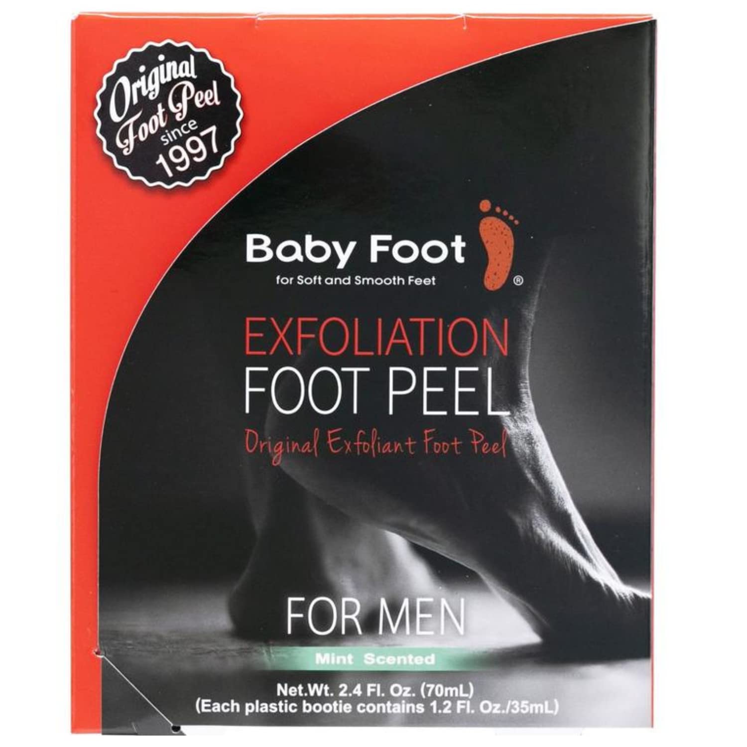 Baby Foot - Original Foot Peel Exfoliator For Men - Mint Scent Pair - Foot Peel Mask - Repair Rough Dry Cracked Feet and remove Dead Skin, Repair Heels and enjoy Baby Soft Smooth Feet 2.7 Fl. Oz. Mint Scented Pair