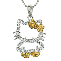 Kitty Cat November Yellow Topaz Crystal Figure Bowknot Pendant with necklace